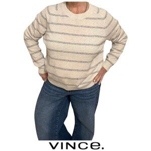 Vince Cashmere Blend Striped Crewneck Sweater Women's Size Large